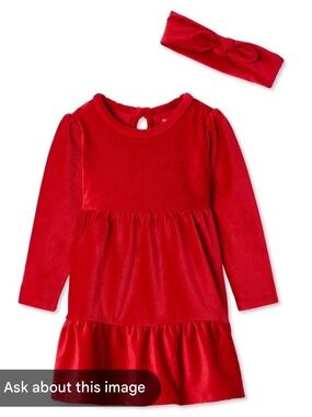 George Toddler Girl Red Ribbed Velour Tiered Holiday Dress SET- Size 2T (EUC)